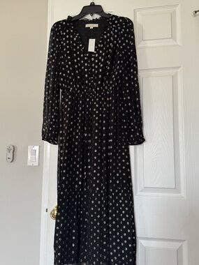 LOFT Black Long Sleeve Floral Maxi Dress
